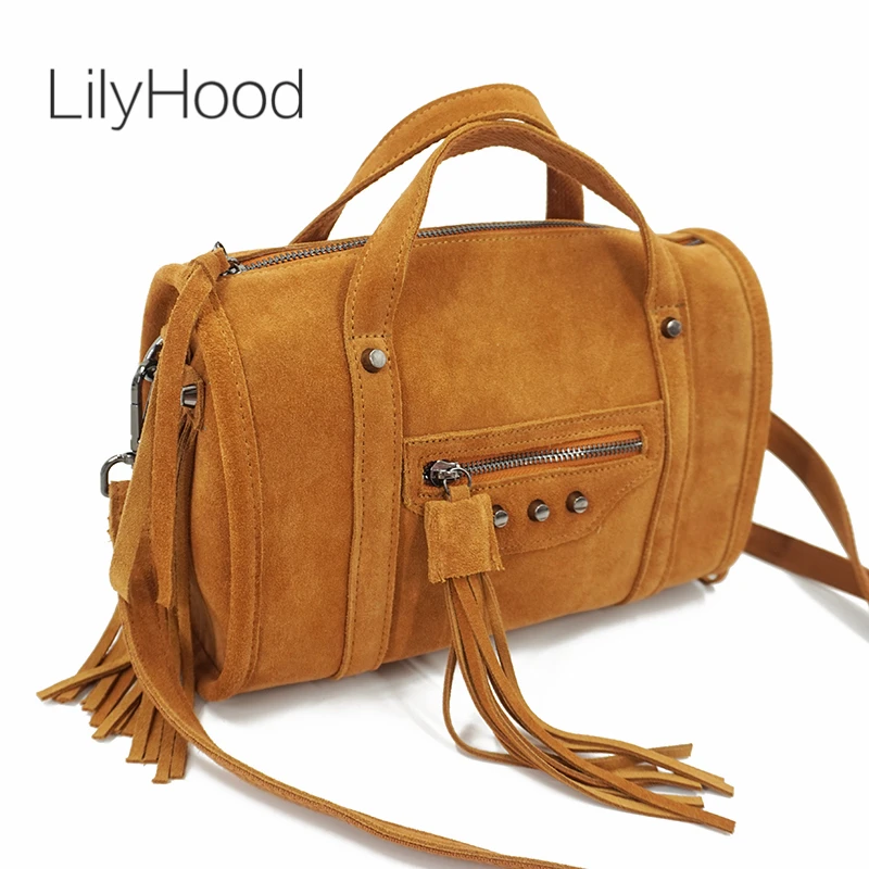 LilyHood 2020 женская сумка через плечо из натуральной кожи с бахромой Бостон в стиле