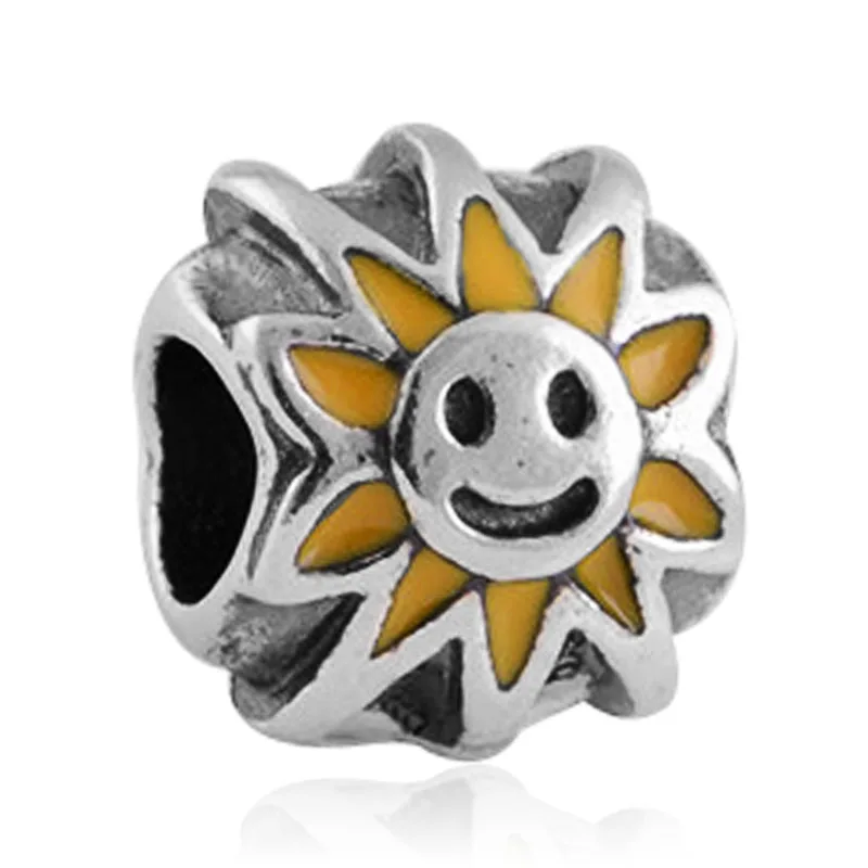 

High Quality Free Shipping Sunflower Enamel European Bead Charms Fit Pandora Bracelet & Bangle Jewelry Making Findings