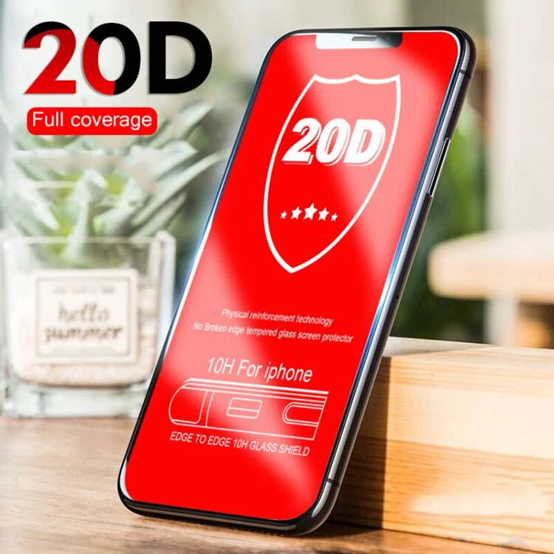 

20D Curved Screen Protector Glass On The For IPhone XR XS Max X 7 8 6 Plus Tempered Glass For IPhone 6s 7 8 XS X Protective Film