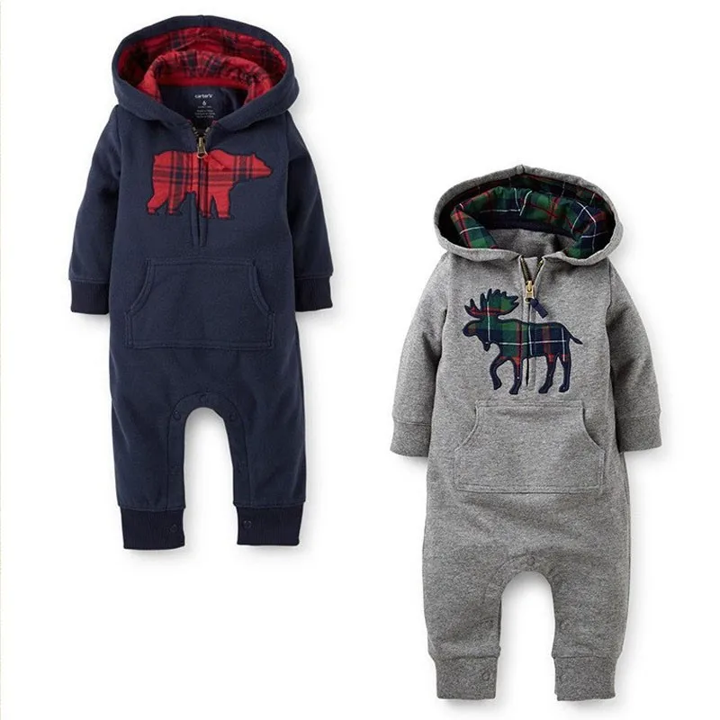 Baratos Peleles con capucha de manga completa con botones de algodón para bebés ropa de invierno para bebés