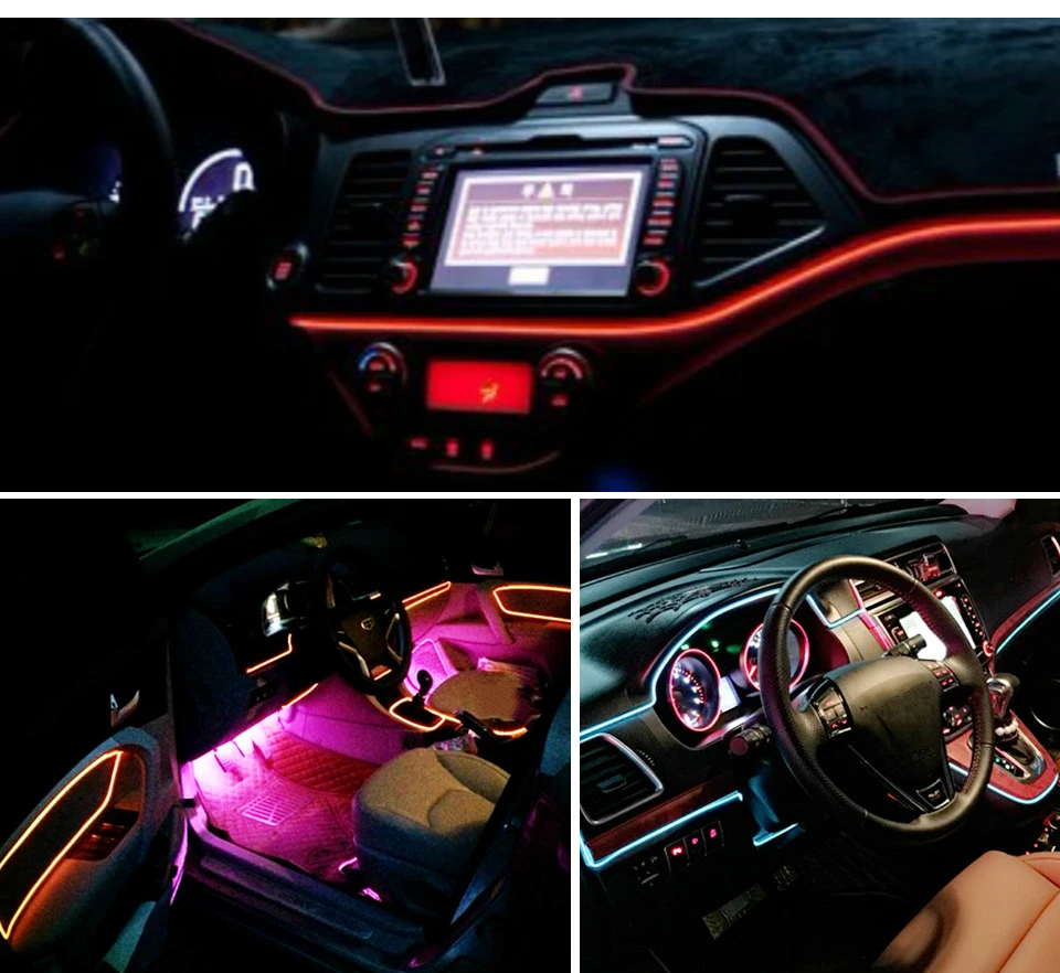 LED Car Styling Fluorescent green 1M 2M 3M 4M 5M Ambient Light Flexible Neon Strip led Car Interior Lights Trim El Cold Light 5V (3)