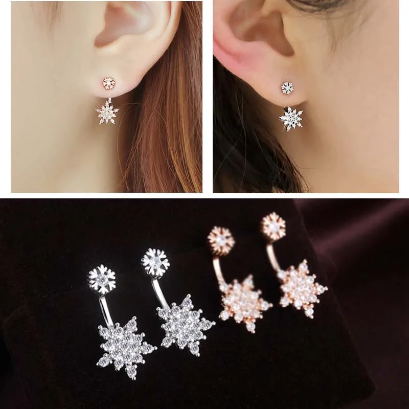 

Free Shipping Fashion Jewelry Earrings For Women Snowflake Shape Stud Earring With Rhinestone Party Accessories Girl's Gift