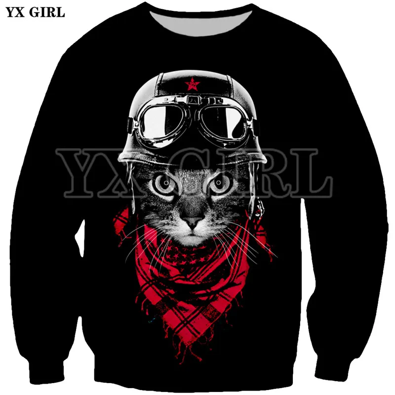 

YX Girl Mens 3d Animal Printing Clothes Cool Space Cat Masked Gangster Cat Sweatshirt for Men Autumn Casual Tracksuit Pullover