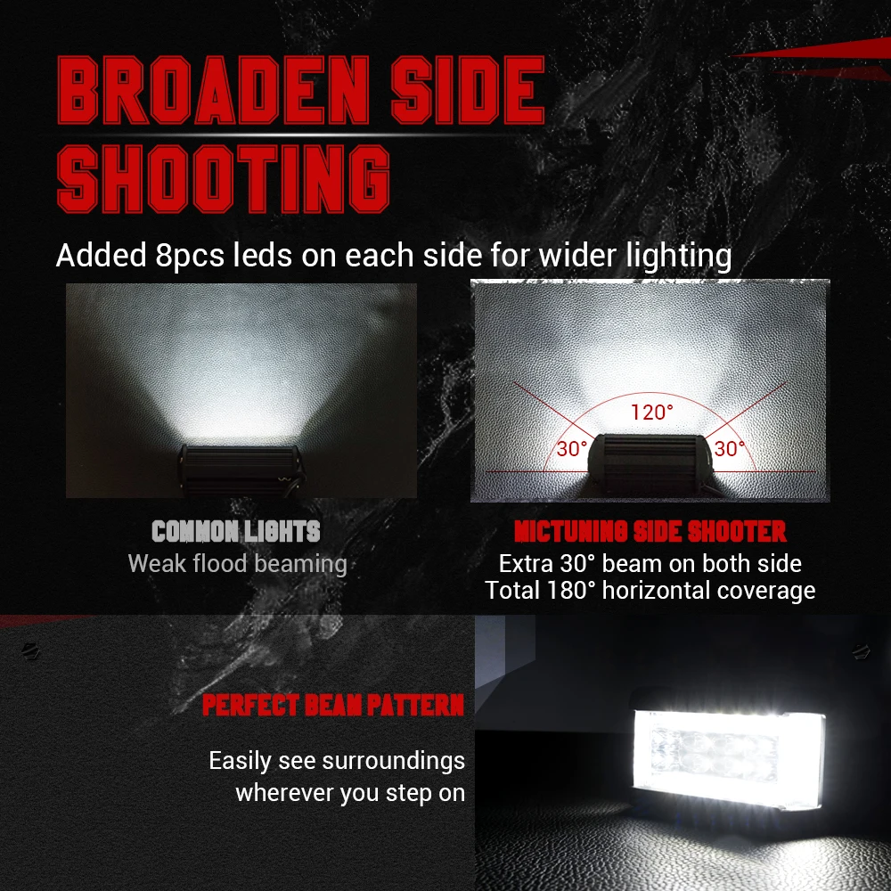MICTUNING 5inch Dual Side Shooter Pods Trucks Offroad Spot Flood Combo Front Grill Auxiliary Lamps Automotive LED Work Light Bar