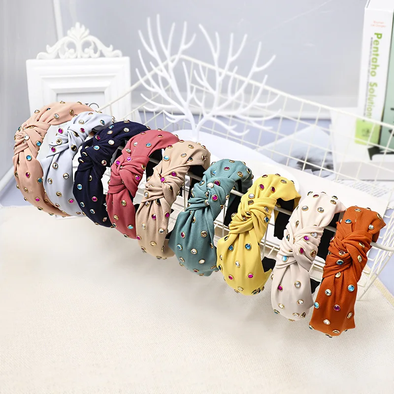 

2019 New Arrival Colorful Crystal Hairband Center Knot Headband for Women Fashion Hair Hoop Wide Hair Accessories
