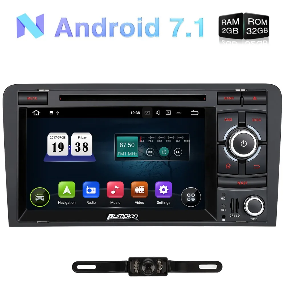 Clearance Pumpkin 2 Din 7"Android 7.1 Car Multimedia DVD Player GPS Navigation Quad-core 2G RAM 32G ROM Car Stereo For Audi A3 2003-2011 0