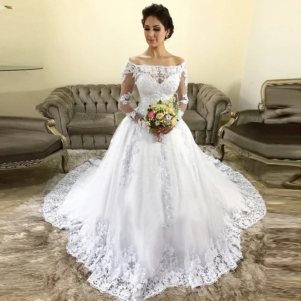 Vestido De Casamento Свадебные платья с открытыми плечами Свадебные платья кружевные аппликации платье невесты Vestido Branco Longo