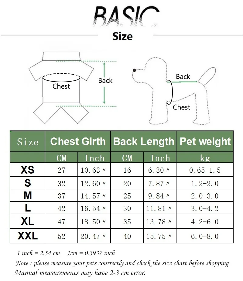 Dog Clothes Size Chart By Weight