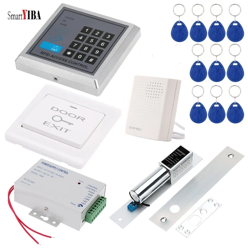 

SmartYIBA RFID Proximity Entry Door Lock Access Control System With Eletric Magnetic Lock+RFID Keyfob+Power Supplier+Exit Button