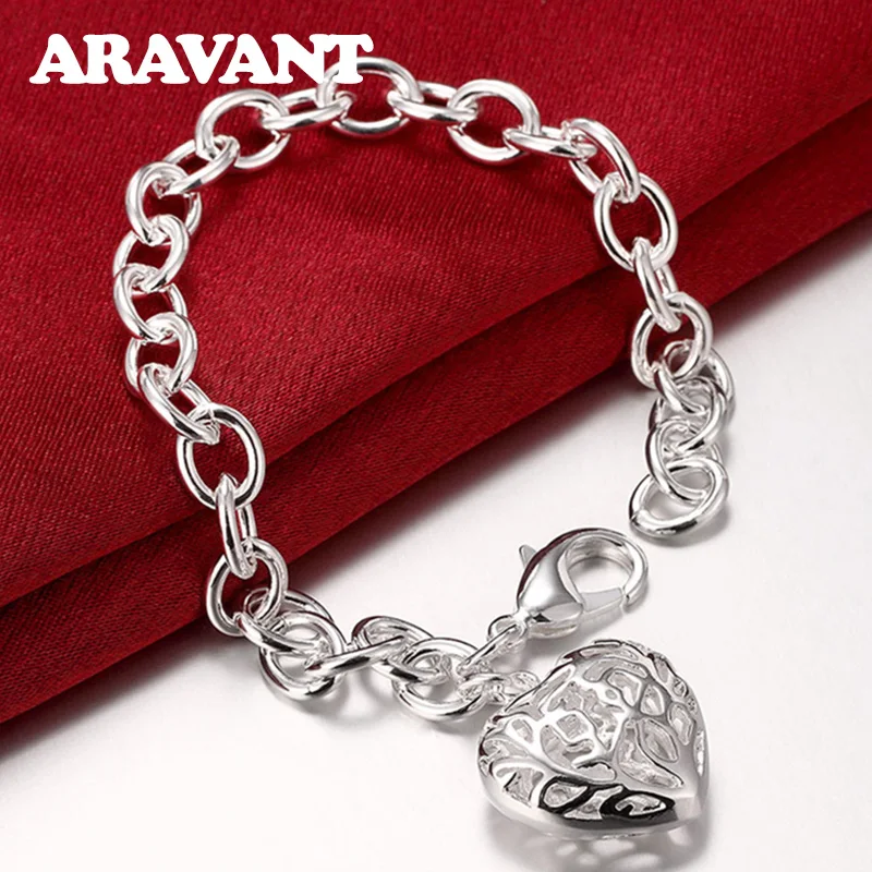 

Romantic Bracelets & Bangles For Women 925 Silver Jewelry Heart Pendants Fashion Bracelets Jewelry