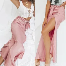 Женская юбка женская летняя мода розовая Высокая талия Сексуальная Бандаж с вырезами Коктейльная Клубная длинная юбка