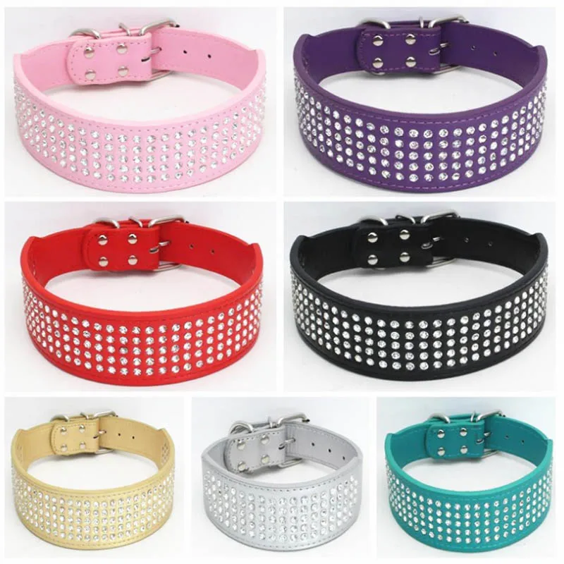 5cm Width 5 Rows Rhinestone Dog Puppy Pet Collars Bling Diamante