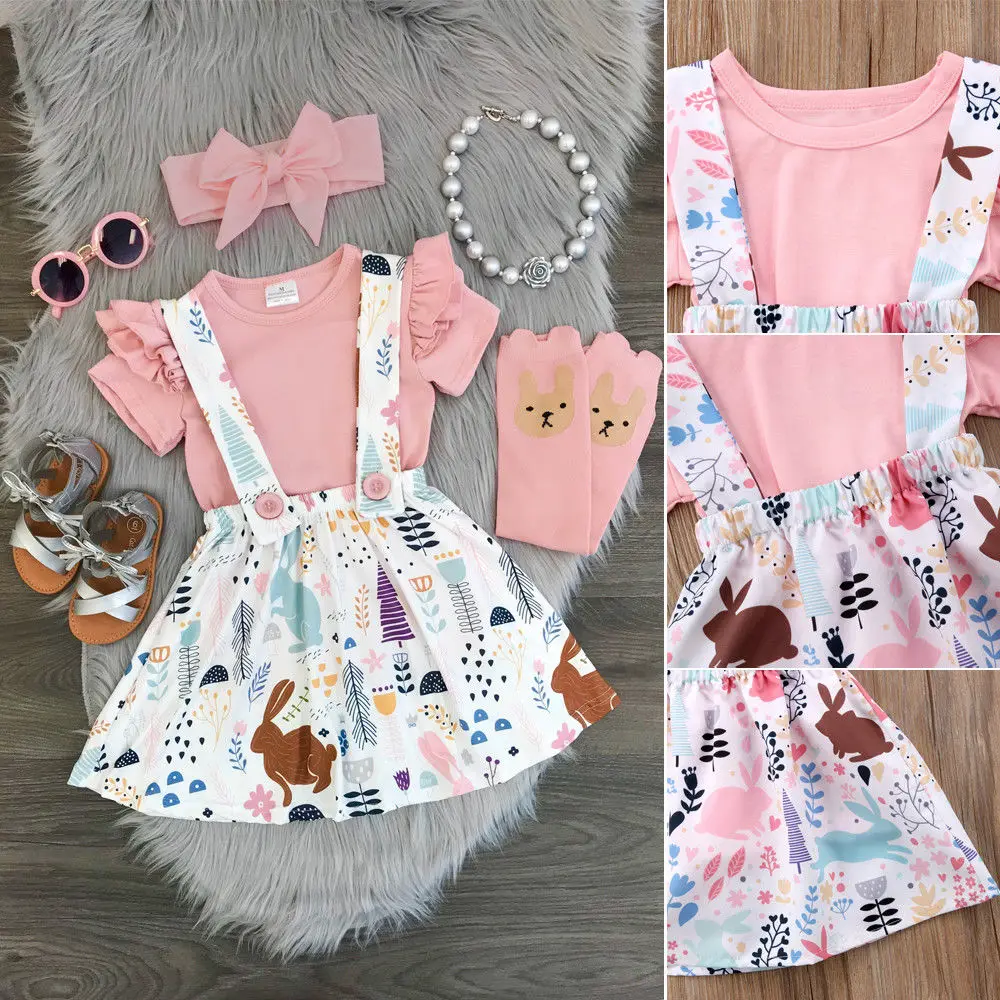 Детские топы с короткими рукавами для маленьких девочек, футболка платье-пачка с изображением животных и цветов, юбка праздничный комплект одежды для детей лето