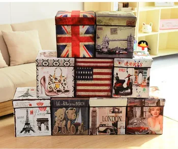 

Free Shipping Vintage Union Jack Folding Storage Box / Non-moven Folded Storage Stool / Storage bag / Sundry bin 31x31x31CM