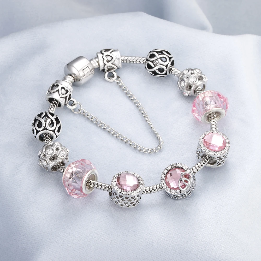 

Crystal Charm Bracelets & Bangles Retro Silver Girl Heart Insect Bead Pendant Snake Chain For Women Gift Bangle Handmade Jewelry