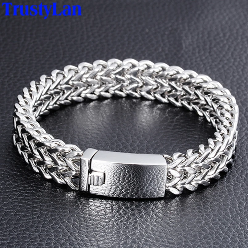 

TrustyLan 12MM Wide Cool Bracelet Men Fashion Solid Stainless Steel Mens Bracelets Bangles Biker Jewelry Brazaletes Armband Drop