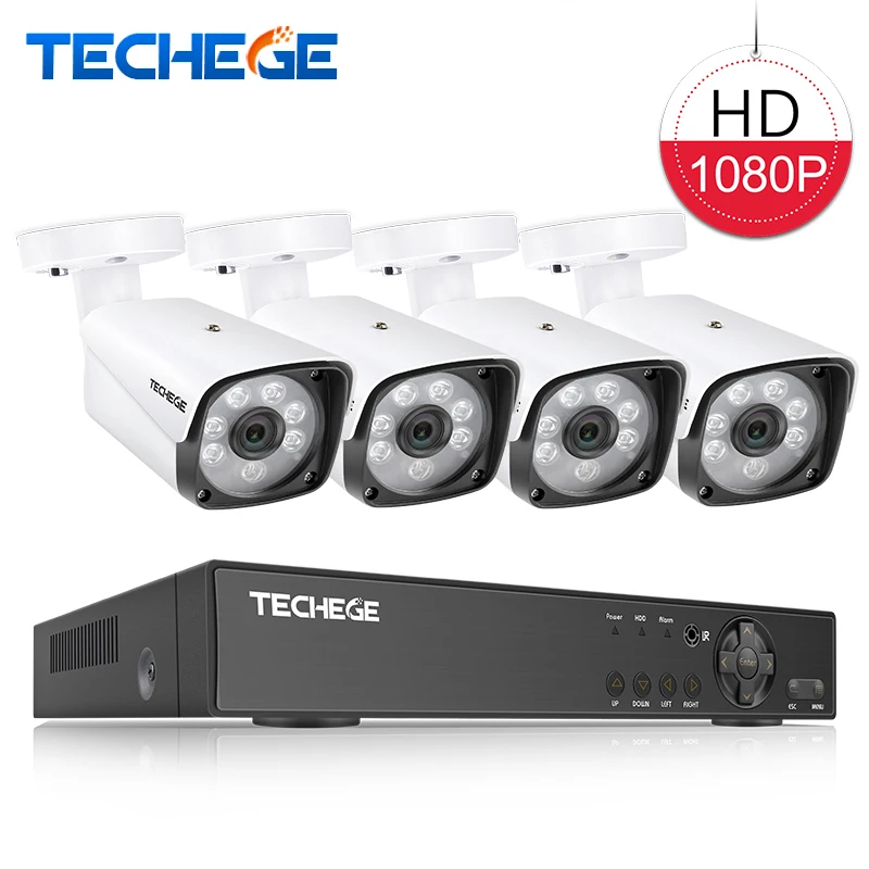 

Techege 4CH 1080P CCTV System 4CH AHD DVR 4PCS 2.0MP Weatherproof Outdoor Video Surveillance Home Security Camera System