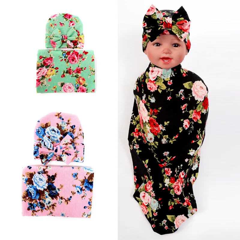0-12 месяцев поступление одеял удобный мягкий хлопок blandet новорожденных wrap прекрасный цветочный младенческой Спальный мешок+ шляпа