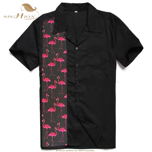 Best Offers SISHION 50's Inspired Button Up Bowling Men Shirt ST110 Red Flamingo Short Sleeve Cotton Black Vintage Classic Retro Shirt Best Offers SISHION 50's Inspired Button Up Bowling Men Shirt ST110 Red Flamingo Short Sleeve Cotton Black Vintage Classic Retro Shirt