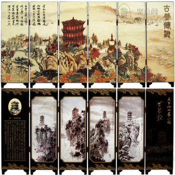 

MINI Folding Screens 6 Joined Panels Decorative Painting Wood Byobu Great Wall China Scenery Landscape 5 Pattern
