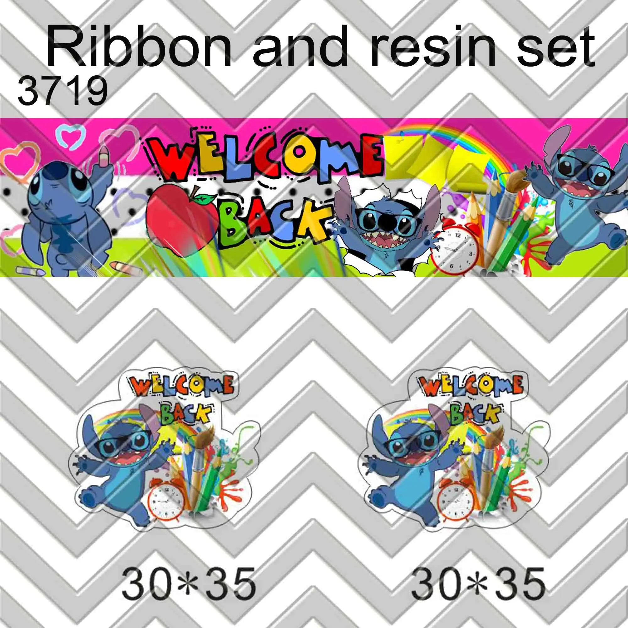 

RTS3719 Free shipping 7/8inch 50yard ribbon 50pcs resin 1 set printed grosgrain back to school ribbon and resin set