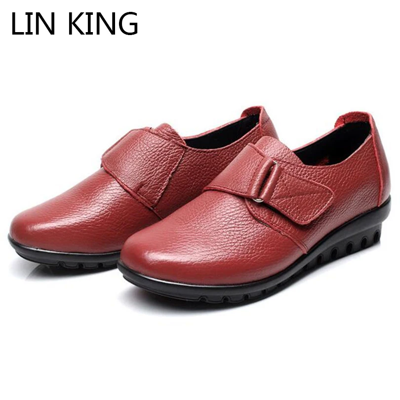 

LIN KING Plus Size 35-42 Women Flat Shoes Soft Pu Leather Mother Shoes Comfort Casual Shoes Female Autumn Singles Women Flats