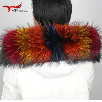 

Winter 100% Real Natural Fur Collar & Womens Scarfs Fashion Coat Sweater Scarves Collar Luxury Raccoon Fur Neck Cap S9