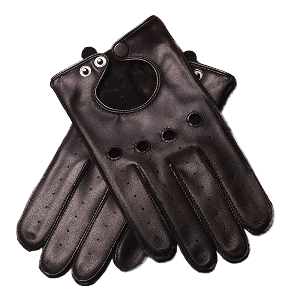 

New Genuine Sheepskin Leather Motorcycle Gloves Men Retro Full Finger Gloves Moto Vintage Motorbike Biker Touchscreen Gloves