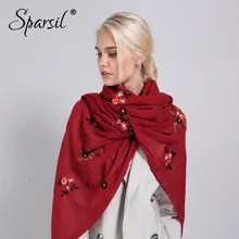 Sparsil женские весенние осенние тонкие мягкие шарфы одноцветные с вышивкой растений Длинный Пашмины шарф из хлопка и льна теплая удобная шаль