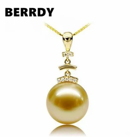 

11-12MM Super Big Size Southsea Pearl Pendant Gorgeous High Qualiy PERFECT ROUND Pearl Jewelry with Gold Metal