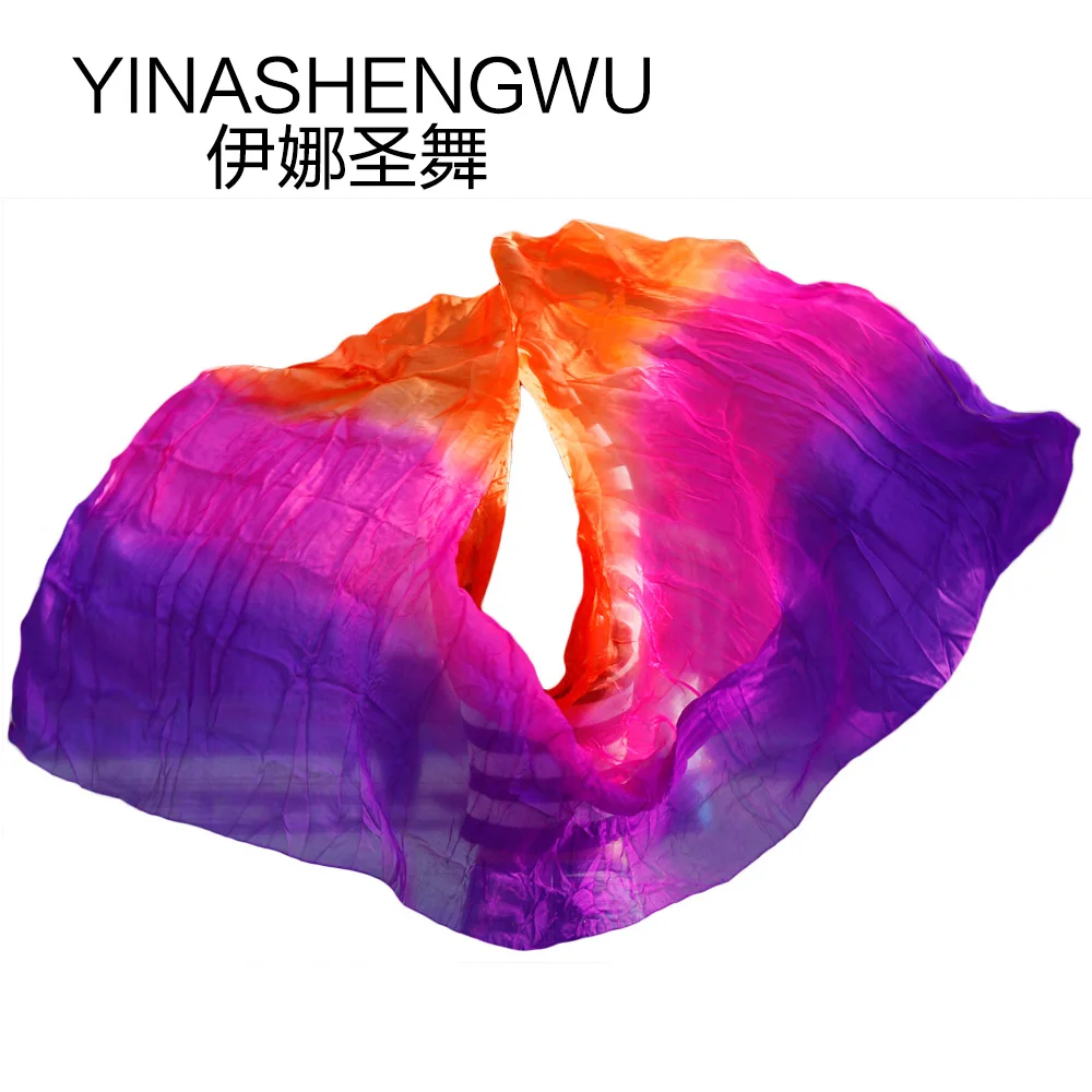 

High Quality Dance veils Handmade Natural Silk Belly Dance Veils Dance Props Silk Veils purple+rose+orange