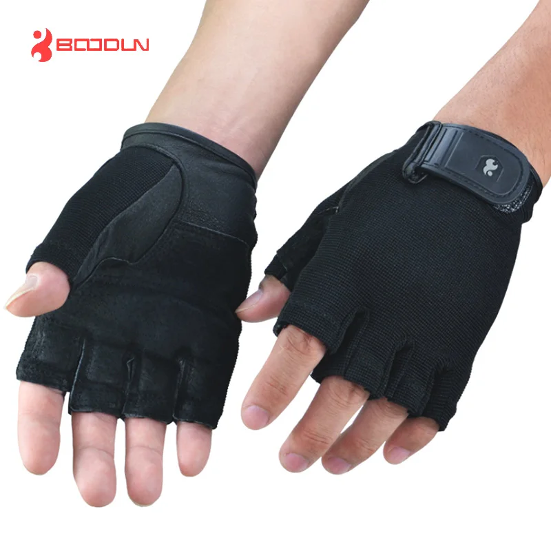 

Hot Men Gym Gloves Fitness Training Exercise Body Building Workout Weight Lifting Gloves Half Finger Genuine leather