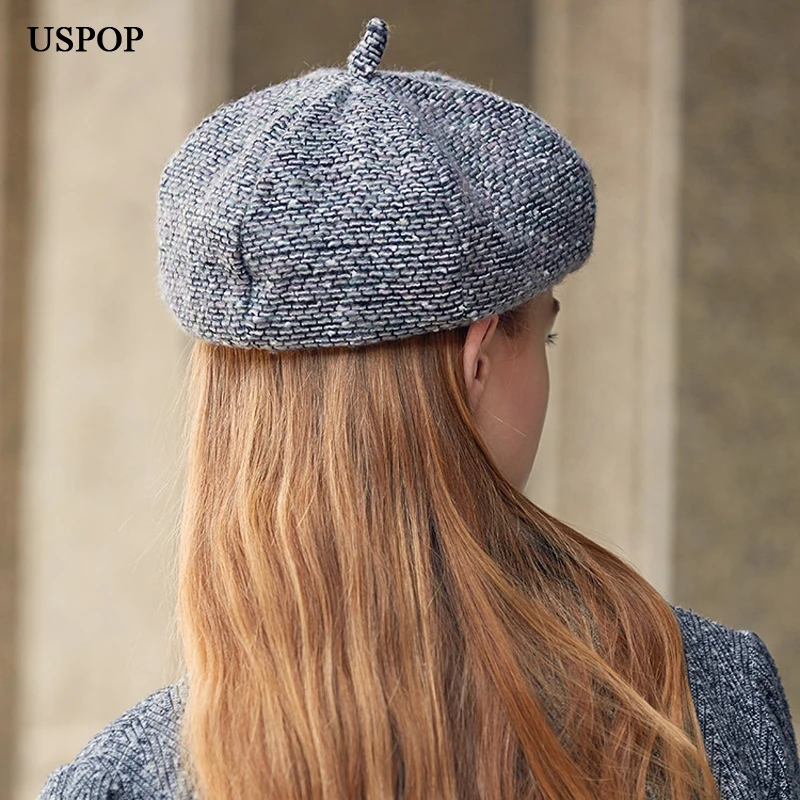 USPOP, зимние вязаные береты, Женские винтажные береты, в горошек, берет, шапка, на каждый день, толстые теплые зимние шапки, модная шапка для художника
