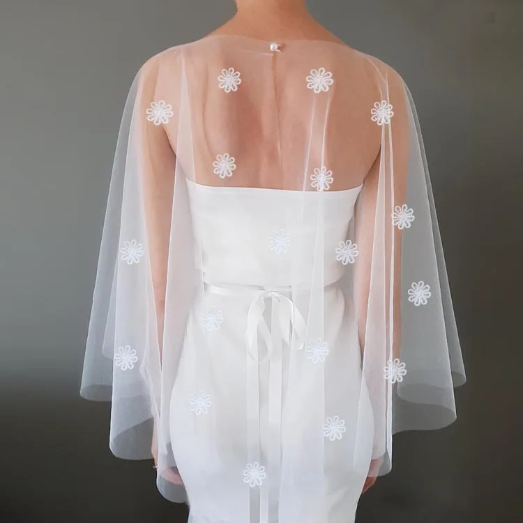 Simple Elegant Lace Flowers Wedding Wraps Bolero bridal jacket ivory wedding jacket Wedding Accessories 2019