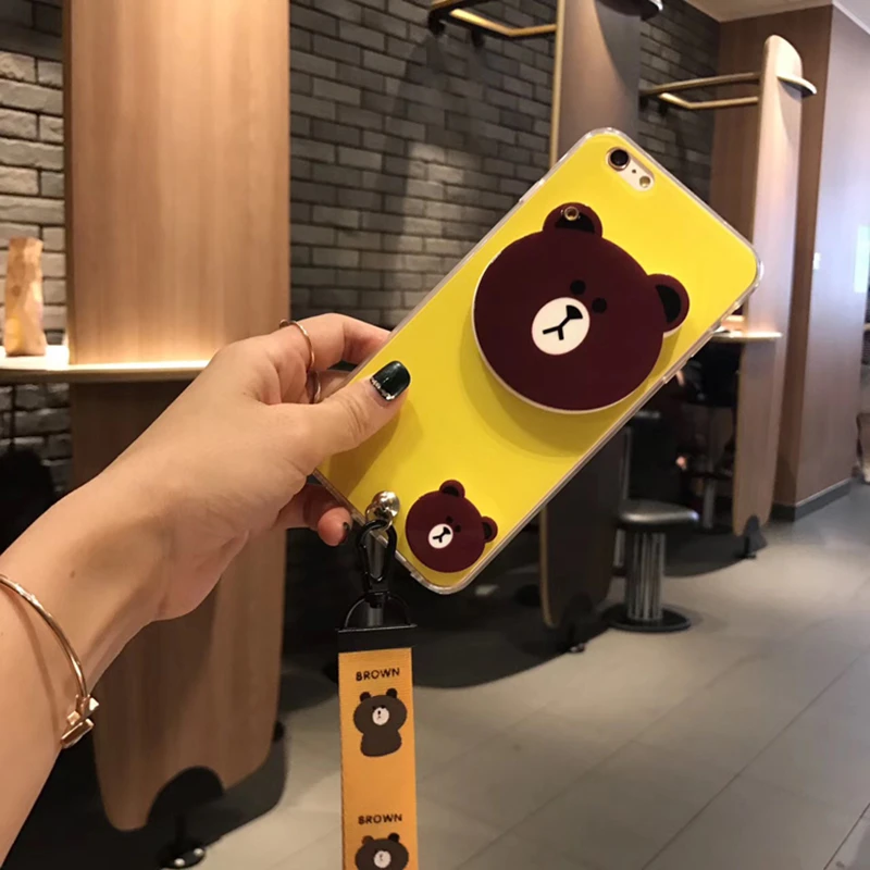 Aoweziic Bear rabbit 6S mobile phone shell 7plus silicone sleeve For iphone X XS simple 8Plus female lanyard mirror shell