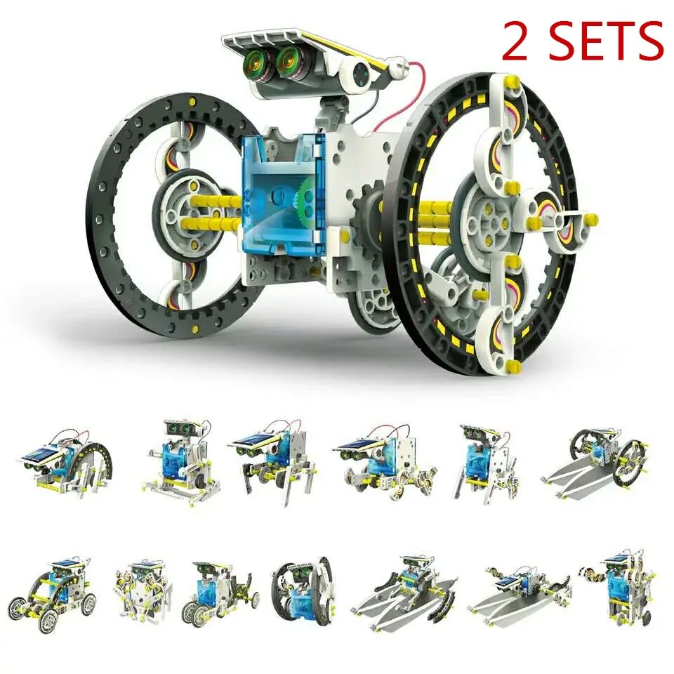 

2 Sets Free Shipping Solar DIY 14 IN 1 Educational Learning Power Solar Robot Kit For Children Kids