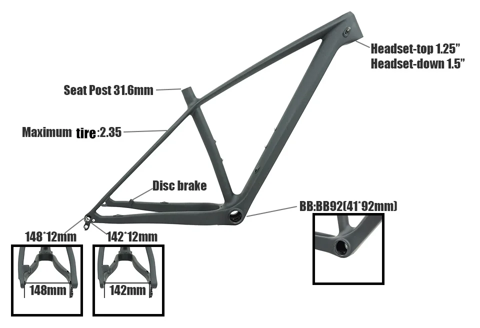 Tideace 142x12 или 148x12 мм через ось boost MTB карбоновая рама 29er рама для горного велосипеда 29 max 2,35 шины для велосипеда