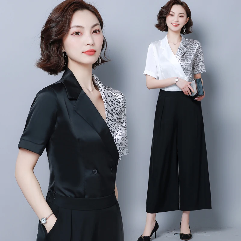 Korean Fashion Silk Women Blouses Satin Letter Turn-down Collar White Women Shirts Plus Size XXXL - 33056094985