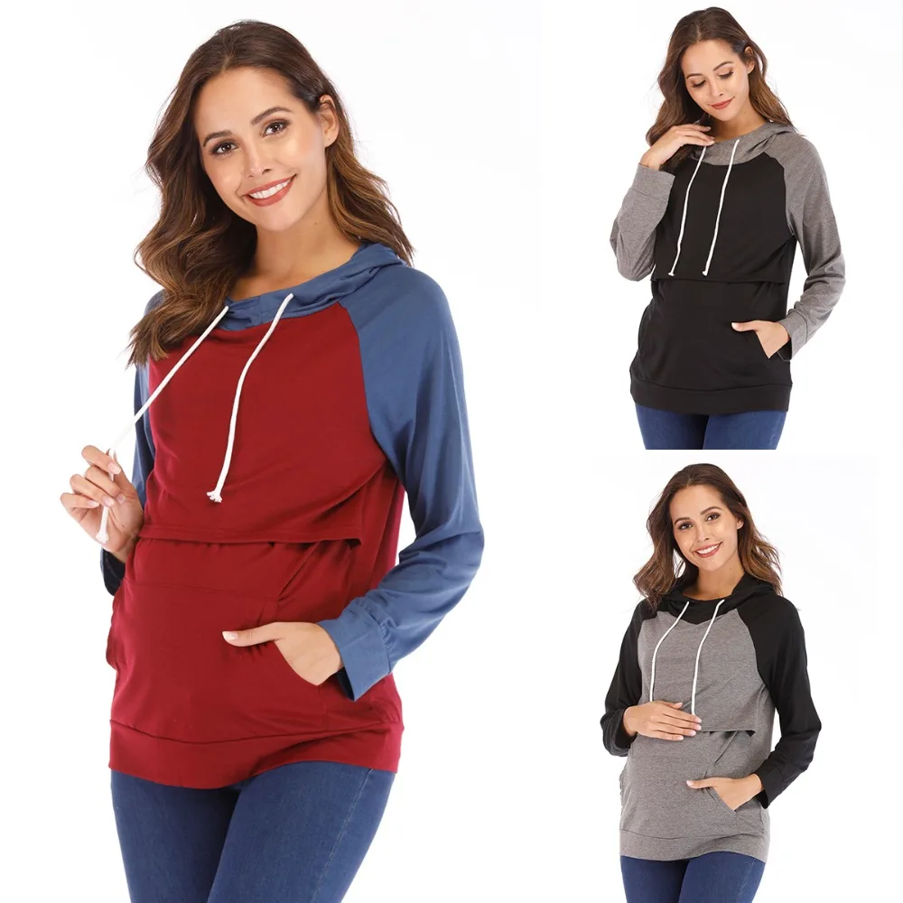 Puseky беременности и родам кофточка для беременных, Топы, Свитера для грудного вскармливания пуловер для беременных с капюшоном с длинным рукавом для беременных и кормящих футболки для девочек