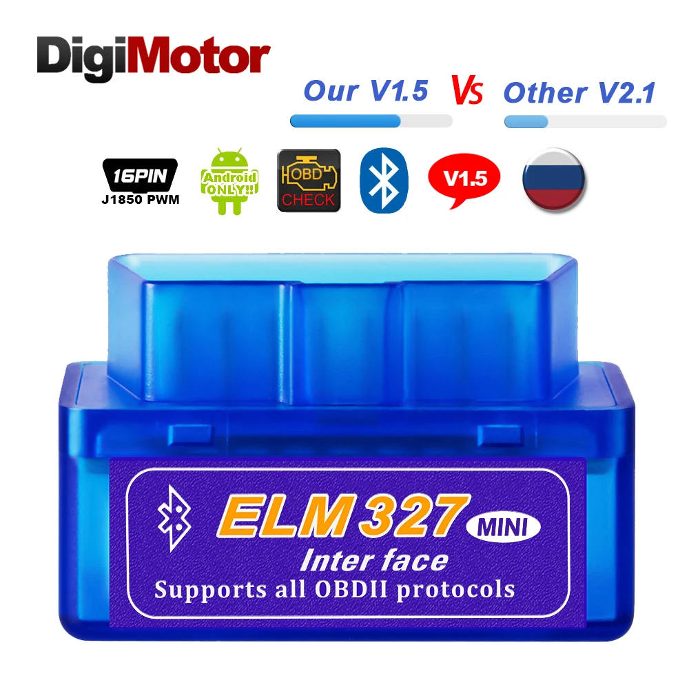 Настоящее ELM327 V 1,5 ELM 327 Bluetooth OBD2 v1.5 android-автомобильный сканер автомобильной БД 2 инструмент диагностики авто OBDII сканер лучше V2.1 - изображение