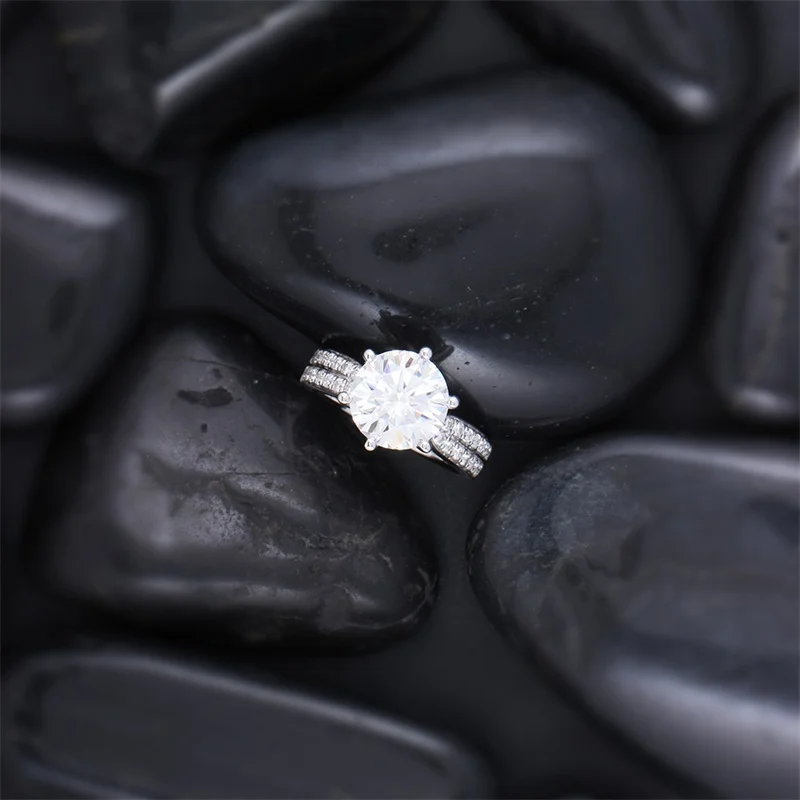 YANHUI модное Оригинальное одноцветное 925 пробы Серебряное кольцо набор 2.5ct CZ Циркон Свадебные украшения роскошные кольца обручение для женщин R06