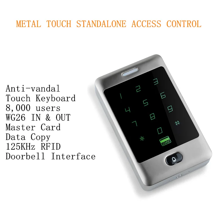 

2016 New Arrival 125Khz 8,000 RFID & PIN Users Metal Anti-vandal Touch Standalone Access Controller Standalone
