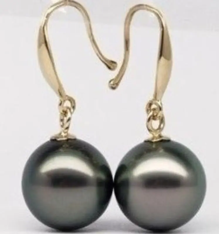 

AAA+ GENUINE ROUND 9-10MM BLACK TAHITIAN Pearl Earrings 14k/20