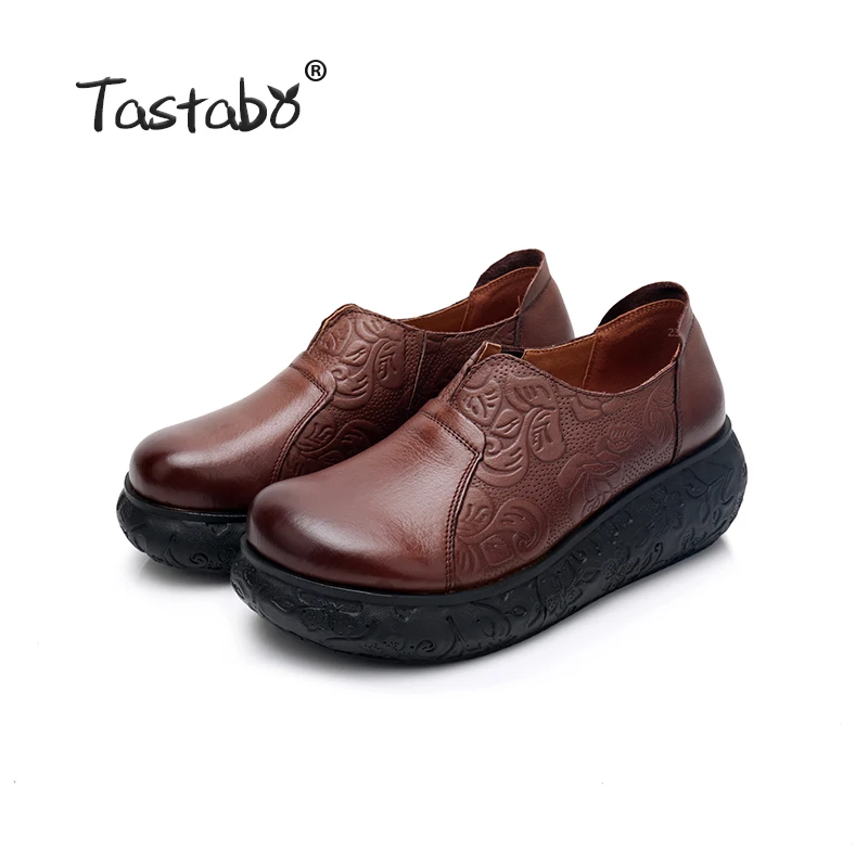 Tastabo/Женская обувь на плоской платформе; обувь ручной работы из натуральной кожи на плоской подошве; мягкая удобная обувь для женщин; женская обувь - Цвет: Brown