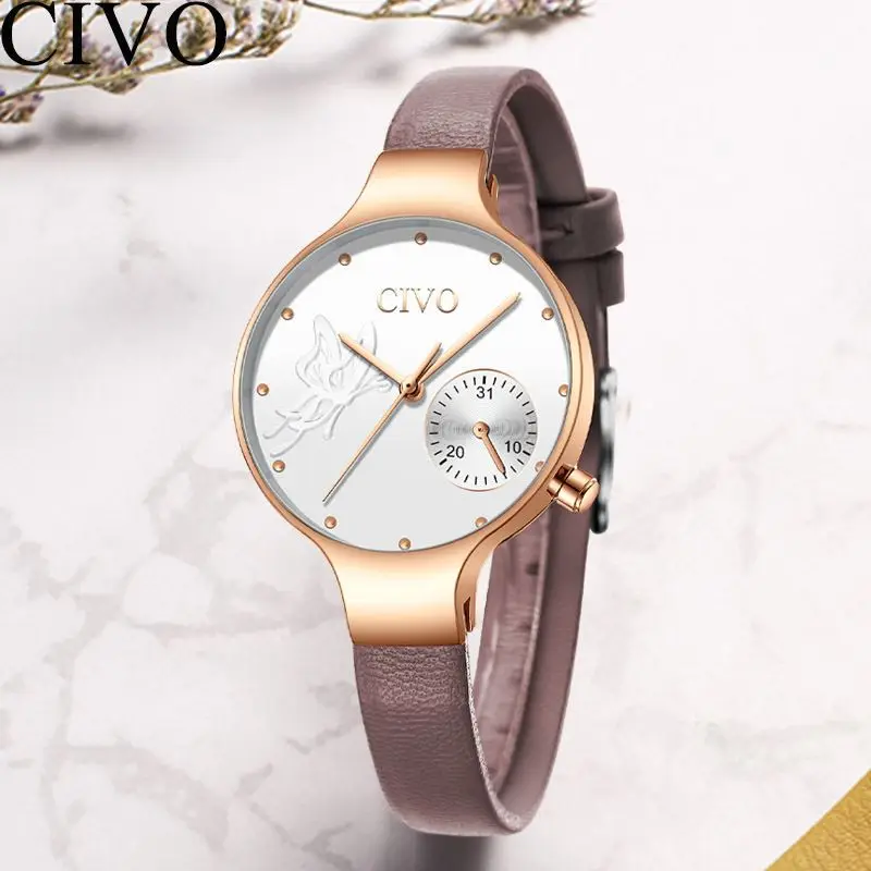

CIVO Simple Fashion Casual Women Watch Leather Watchband Quartz Clock Waterproof Watches Gift For Girl Wife Girl Reloj Hombre
