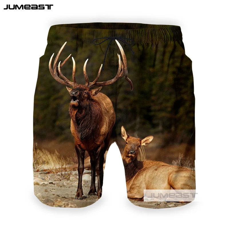 Jumeast 3D печатных милых животных для мужчин/женщин короткие штаны Прекрасный лося свободный размер Короткие классные новые мужские шорты для пляжа красивый лес - Цвет: 4