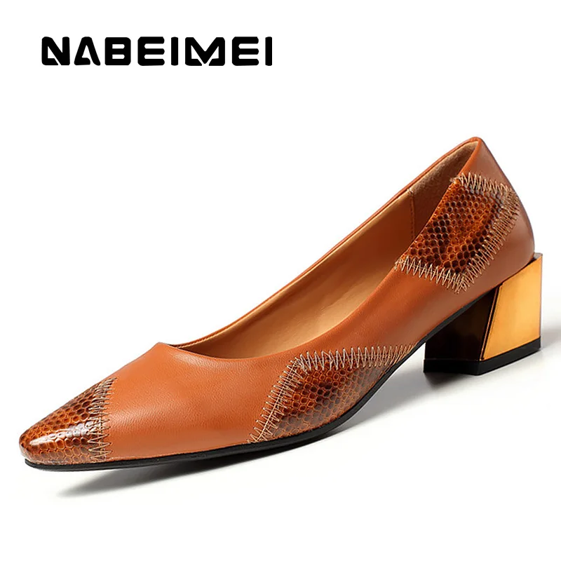 

Fashion women's lazy shoes 2019 high heels sewing large size 4.5-10 footwear woman square heel mixed colors women pumps