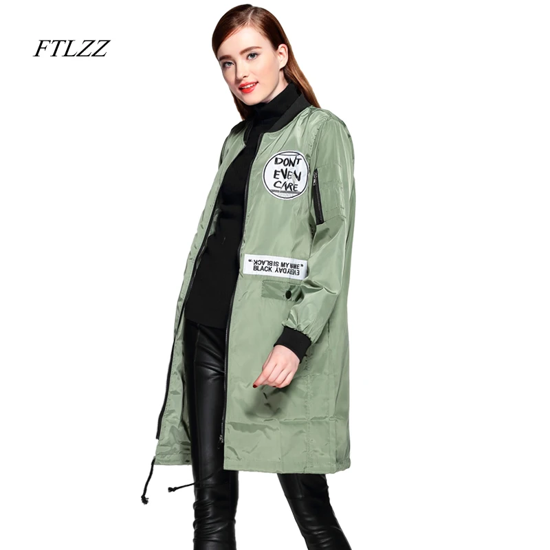 incredible Ftlzz Autumn Women Medium Long Jacket Letter Print Slim Fashion Female Coats Zipper Plus Size Chic