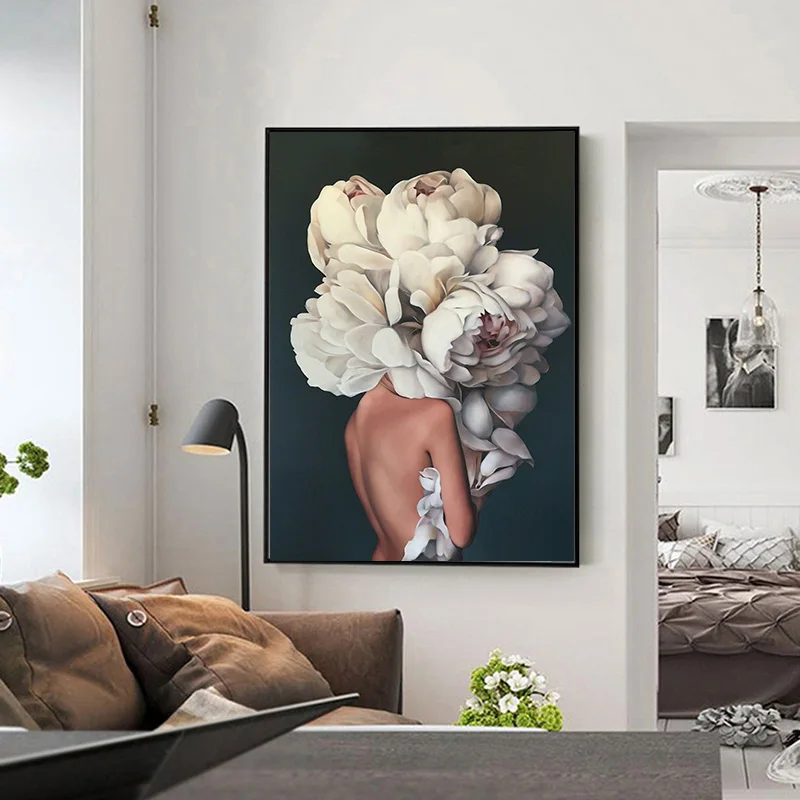 Перо цветок женщина Голова Холст плакат скандинавские абстрактные стены Художественная печать живопись Современная декоративная картина украшение гостиной