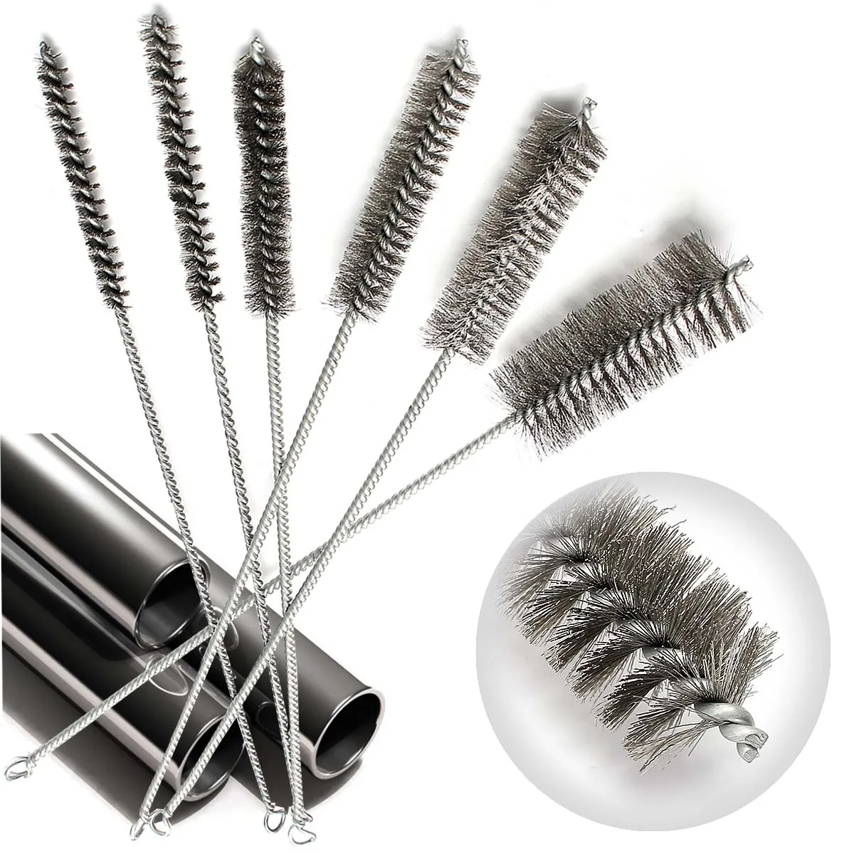 

6Pc 16" Long Steel Round Tube Wire Gun* Cleaning Brushes 3/8"-1-1/2" Brushes Bot